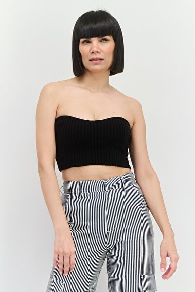 EDITED Women Sweetheart Neck Strapless Solid Tube Top, Black