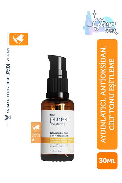 The Purest Solutions Vit C Aufhellendes und Tonausgleichendes Pflegeserum 30 ml 10 % Ascorbinsäure und Ferulasäure 0,5 %