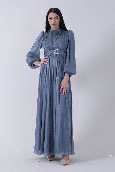 Feminist Belt Buckle Accessory Crew Neck Hijab Evening Dress Indigo 6502493