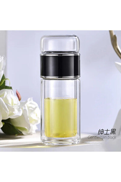 Choice زجاجة ماء شاي أسود 420 مل مصنوعة من زجاج البورسليكات العالي وطبقة مزدو...