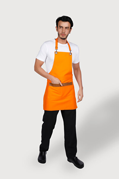 isinigiy مريلة دنيم برتقالية اللون بأشرطة وجيوب