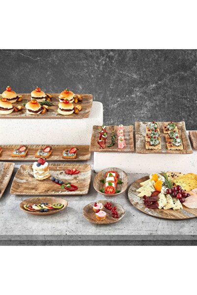 Külsan Melamine Serving Plate Set 3 Pcs Wooden Design Size 23 Cm