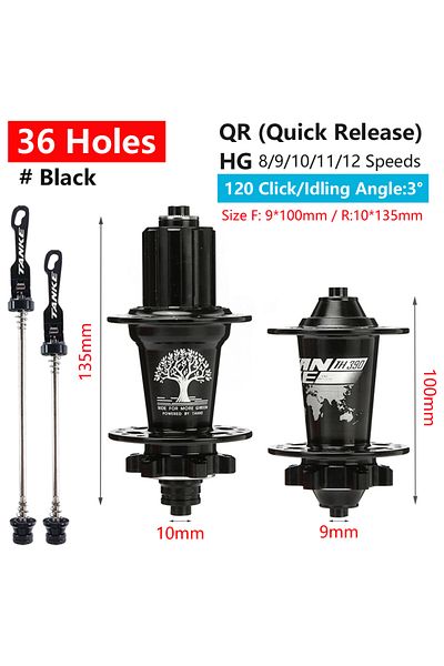 TANKE 36H Black QR TANKE 120 Click Hub 6 Bearing MTB Mountain Bike Hub Front Rear Thru HG 28 32 36 Holes D