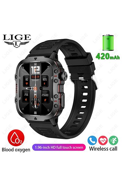 Choice Black LIGE New Smart Watch 1.96 Inch Screen 420 MAh Bluetooth Call Voice Assistant Watch Sports Fitn