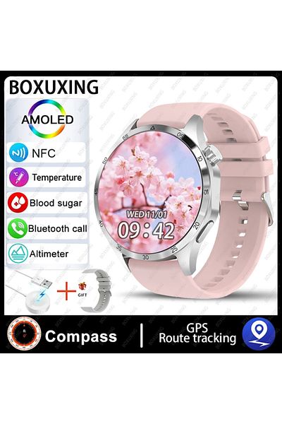BOXUXING NFC GT4 Pro Silver pink For Huawei Smart Watch Men Watch 4 Pro AMOLED HD Screen Bluetooth Call NFC H