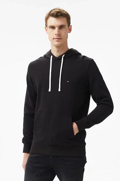 Tommy Hilfiger Pánská mikina s kapucí ESSENTIAL s vyšívaným logem – černá