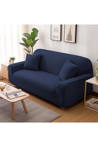 3-Seat and 3-Seat Navy Solid Color Elastic Sofa Covers for Living Room Thicken Sectional Corner Slip