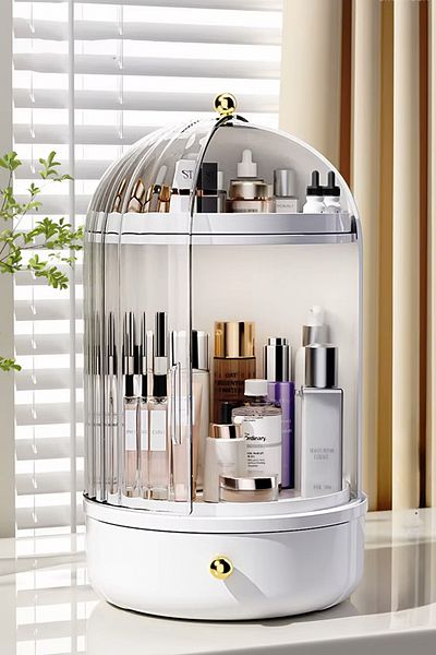 Kitchen Life Suport de prezentare cu sertar rotativ la 360 de grade cu raft Organizator de machiaj cosmetic / Organizator de bijuterii