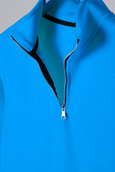 ADEGO Blue Half Zip Regular Fit Stand Collar Fleece Sweatshirt