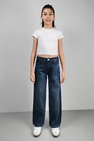 CEDY DENIM Blugi Palazzo pentru fete de înaltă calitate - talie înaltă, 100% bumbac, albastru închis - C700