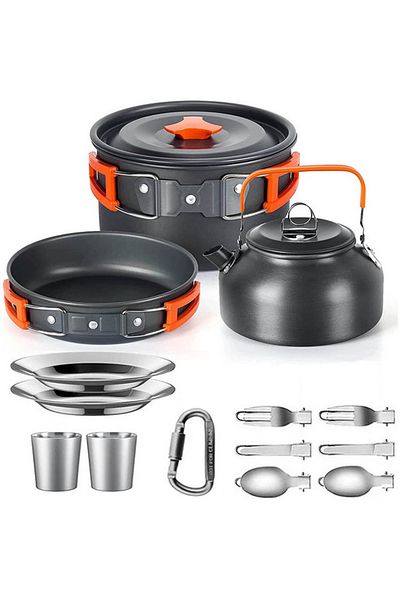 LISM E Camping Cooking set Camping Cookware Travel Tableware Outdoor Picnic Set Teapot For 2-3 Peaple No.