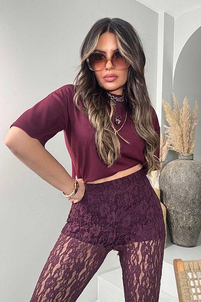 Sohotique By P Burgundy Lace Shorts Trousers