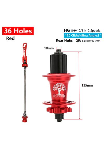 TANKE 36H Red QR Rear TANKE 120 Click Hub 6 Bearing MTB Mountain Bike Hub Front Rear Thru HG 28 32 36 Hole