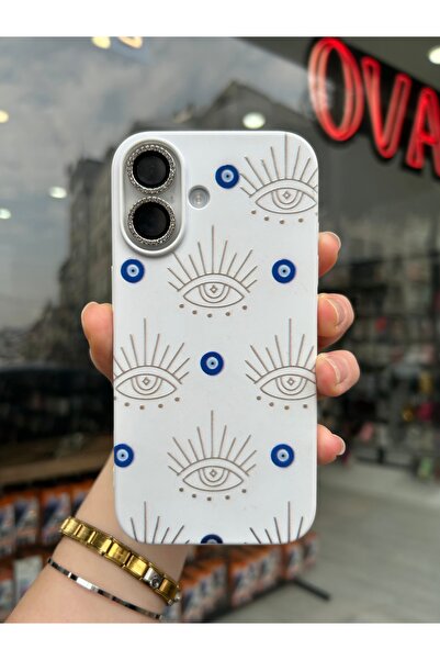 OVADA İphone 16 Uyumlu Nazar Boncuğu Desenli İçi Kadife Silikon Kılıf