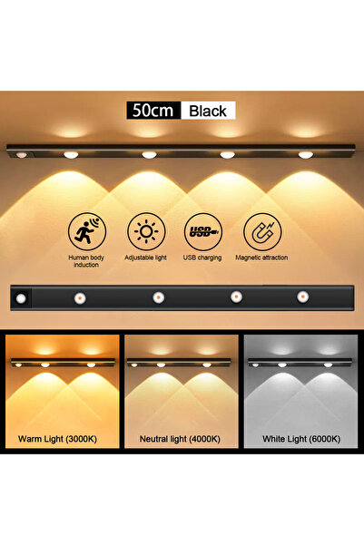 Choice مصباح أسود 50 سم 3 ألوان في مصباح واحد مستشعر حركة مصباح LED مستشعر لاسلكي رفيع للغاية USB LED