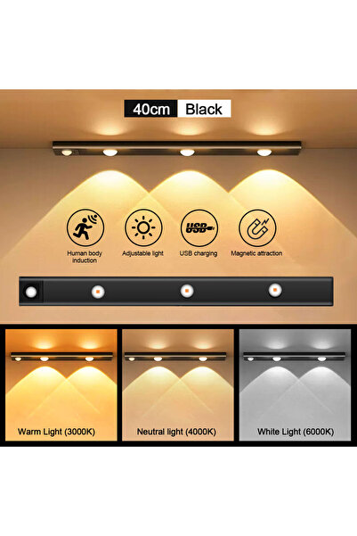 Choice مصباح أسود 40 سم 3 ألوان في مصباح واحد مستشعر حركة مصباح LED مستشعر لاسلكي رفيع للغاية USB LED