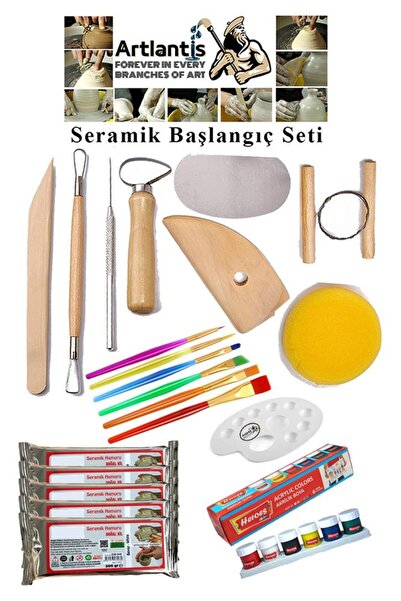 Artlantis Seramik Başlangıç Boyama Seti 26 Parça 1 Paket Kil Hamuru Fırça Palet Akrilik Boya Modelaj Modelleme