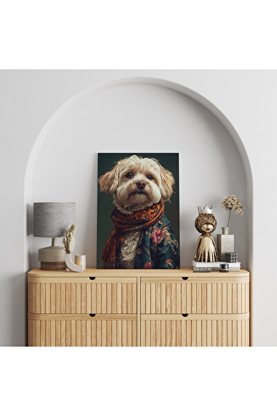 RUGSMODERN Kanvas Tablo Şal ve Ceket Detaylı Sevimli Köpek Desenli tablo5008