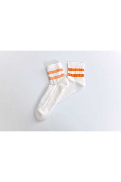BS Parıltı White Corded Cotton Ankle Patterned Colorful Socks Set (3 Pieces)