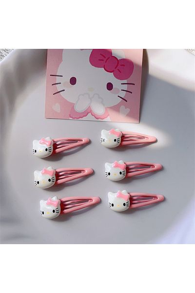 Miniso 6PCS-1 Cute Sanrio Pink Hairpin Pin Cartoon Hello Kitty Girls Barrettes Bangs Clip Women Girls Hair