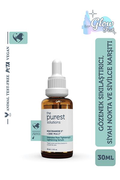 The Purest Solutions 30 ml Hautpflegeserum mit Niacinamid 5 % und Zink Pca 1 % – gegen Mitesser und Akne