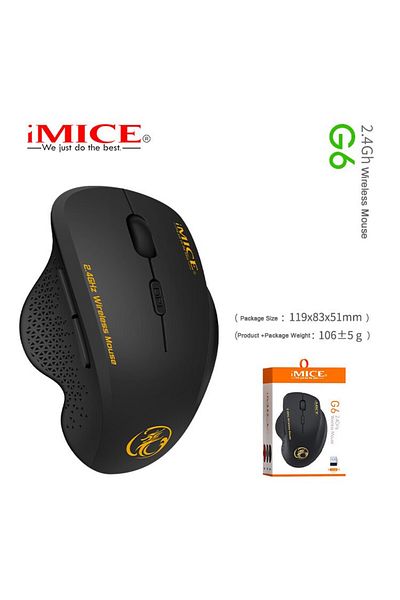 Choice ماوس لاسلكي G6 ABS أسود اللون مريح للكمبيوتر IMICE ماوس 2.4 جيجا هرتز للألعاب ماوس بصري للكمبيوتر الشخصي مزود بمنفذ USB