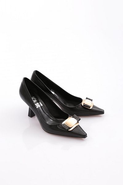 DGN Piele lacuita neagra 3761535   - Pantofi de dama cu toc subtire cu decor in fata