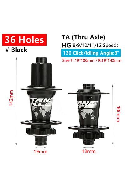 TANKE 36H Black TA TANKE 120 Click Hub 6 Bearing MTB Mountain Bike Hub Front Rear Thru HG 28 32 36 Holes D