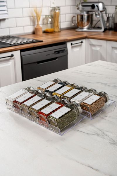 EVLE Set of 12 Silver Plexiglass Spice Shakers with Stand