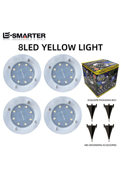 Choice 4 قطع (1 صندوق) 8 مصابيح LED صفراء 4 قطع مصابيح أرضية LED تعمل بالطاقة الشمسية 4 مصابيح LED/8 مصابيح LED خارجية مقاومة للماء