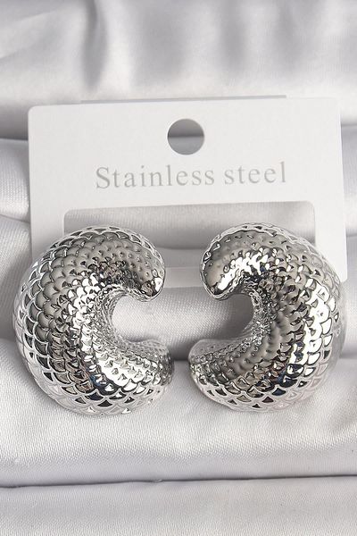Celira Brass Silver Color Snake Back Embroidered Half Hoop Model Women's Earrings