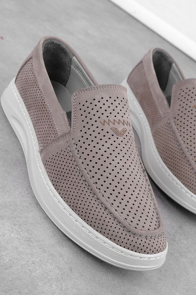 Lal Shoes & Bags Γκρι Παλ Ανδρικά Παπούτσια - Γνήσιο Δερμάτινο Ελαστικό Ραφή Λεπτομερής Casual Crown
