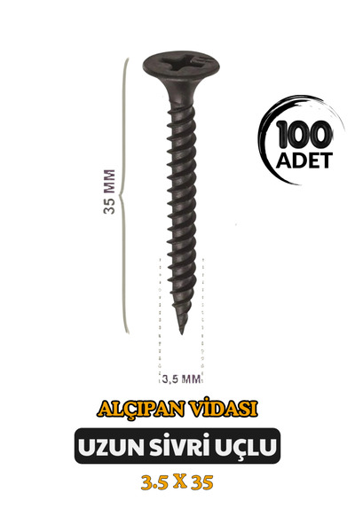 Selectron Sivri Uçlu Alçıpan Vidası 3.5x35 mm Yüksek Kalite Sık dişli 100 adet