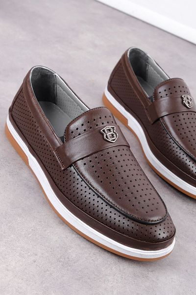 Lal Shoes & Bags Permit Ανδρικά παπούτσια από γνήσιο δέρμα με ελαστική πόρπη με λεπτομέρειες casual-καφέ