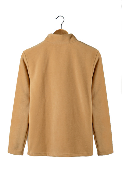 ADEGO Beige Half Zip Regular Fit Stand Collar Fleece Sweatshirt