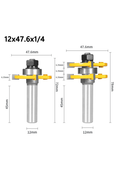 Choice1 12x47.6x6.35 2Pcs 47mm Cove 1-7/8 T&G ASSEMBLY Cutter Router Bit Wood...