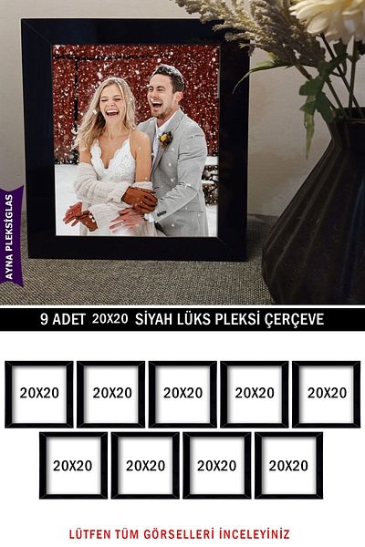 yhfoto 9Pcs 20X20 Frame - Square Black Mirror Plexiglass Frame - Luxury Plexiglass Frame