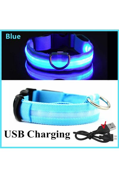 Choice XL 42-56 CM Blue USB Charging 3 Modes Dog Luminous Charge Collar Led Usb Cat Dogs Collars Detachable