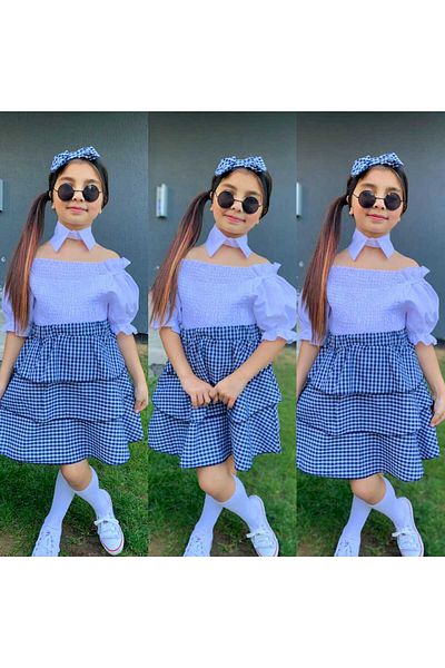 Kuzeyi Butik Girl's Festive Shirt, Scarf, Detailed Skirt, Bandana, Including 4-Piece Combination