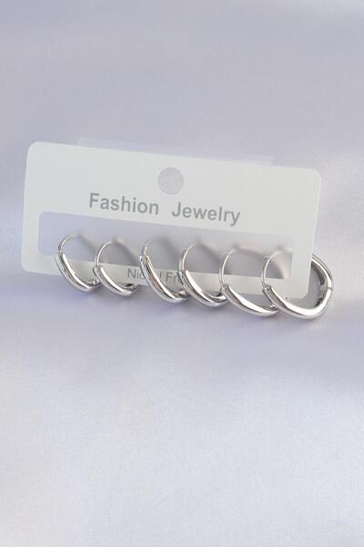 Celira Brass Silver Color Oval Earring Set