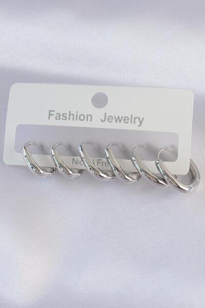 Celira Brass Silver Color Oval Earring Set