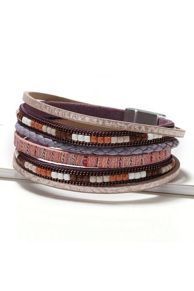 Choice pink ZG Multilayer Brown Leather Bracelet For Women Fashion Creative Bohemian Hand Woven Magnetic Cl