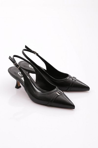 DGN 6861 Pantofi cu toc pentru damă, cu centură decorată, negru mat