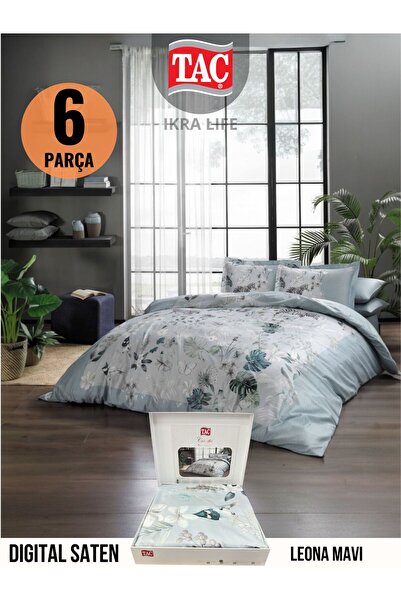 Taç Leona mavi NEVRESİM TAKIMI ÇİFT KİŞİLİK DİJİTAL SATEN