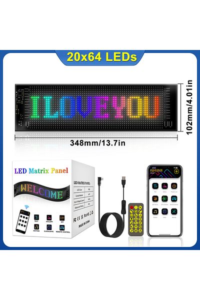 Choice 20x64LEDS LED Pixel Display Screen App Control LED Car Sign Screen with 32x32 Pixel Custom Text Patt
