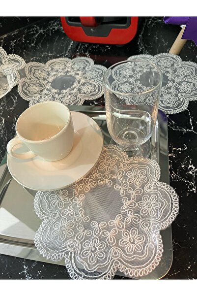 Butik Kahve kokteyl sunumluk daire şekil desen altı adet imza Tekstil Floş da...