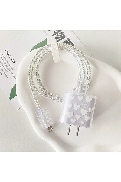 Choice جراب حماية على شكل قلب أبيض لهاتف Apple 18/20w Charger Case مناسب لشاحن بيانات iPhone 14/13