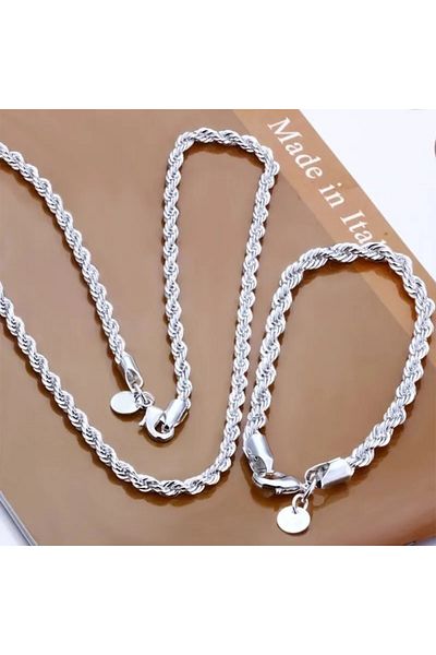 Choice 70cm and 20cm 4mm fashionable Fried Dough Twists necklace jewelry men's and women's necklace bracele