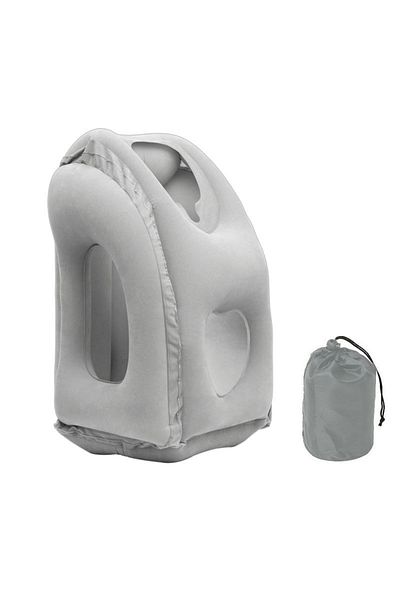 Choice Gray New Pattern Inflatable Travel Pillow Portable Chin Support Neck Pillow For Airplane Car Bus Tra