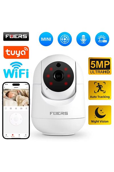 Choice كاميرا مراقبة لاسلكية داخلية Tuya Smart Home بدقة 8 ميجا بكسل مع 128 جيجا بايت من الطاقة 5 ميجا بكسل واي فاي A